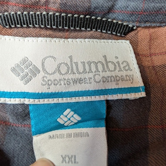 Columbia Mens XXL Brown Blue Plaid Cotton Long Sleeve Button Up Shirt 69724 - Picture 2 of 6